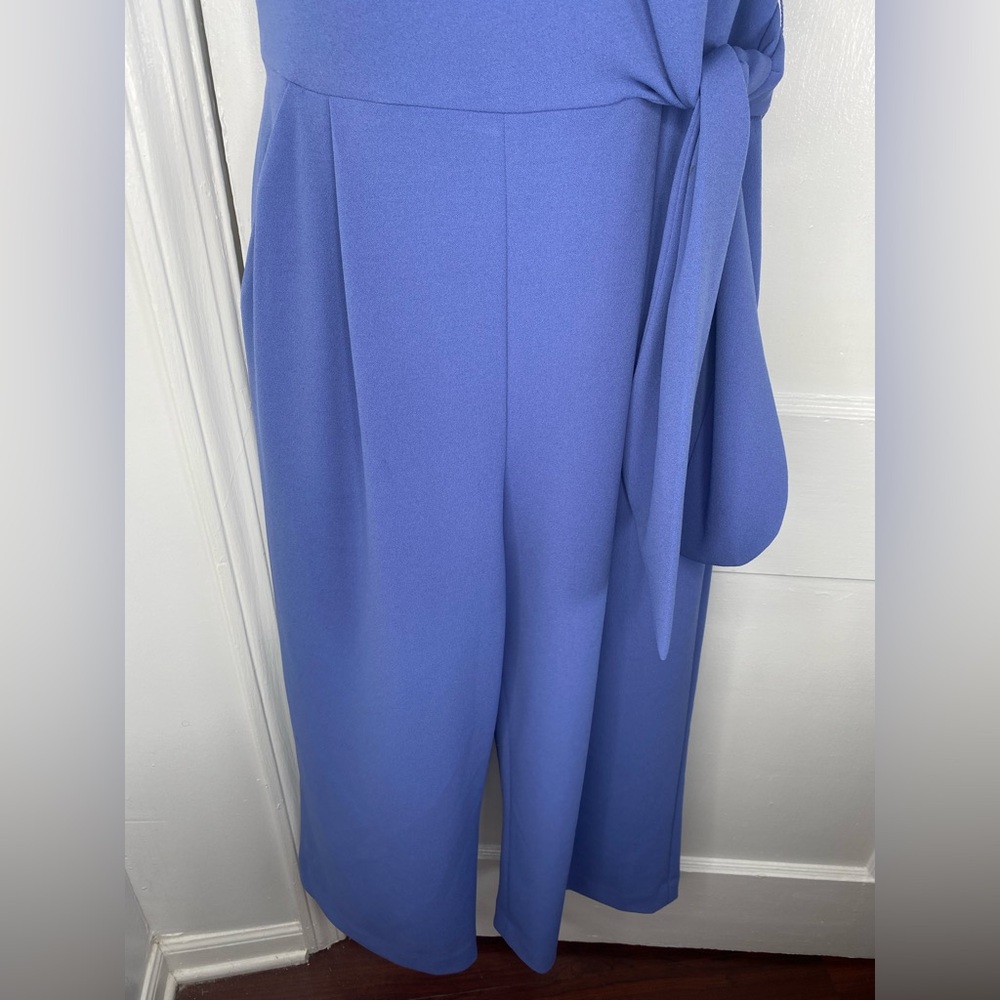 Tahari ASL 8 Macys Periwinkle Blue Sleeveless Tie-Waist Jumpsuit w Pockets - Picture 3 of 7